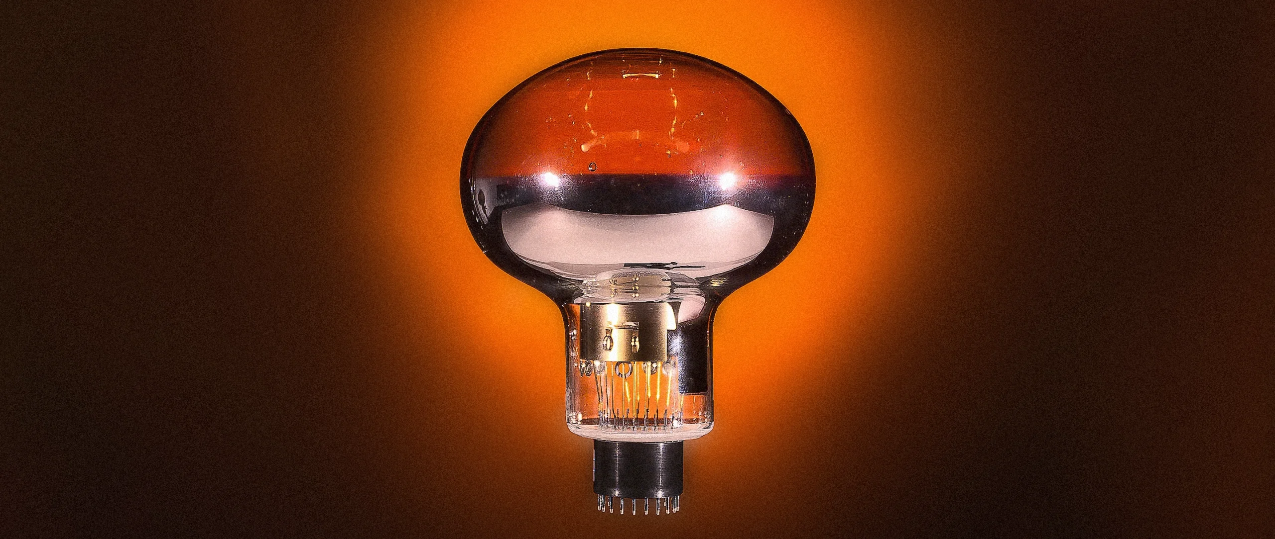 A metallic photomultiplier tube that looks like a large light bulb.