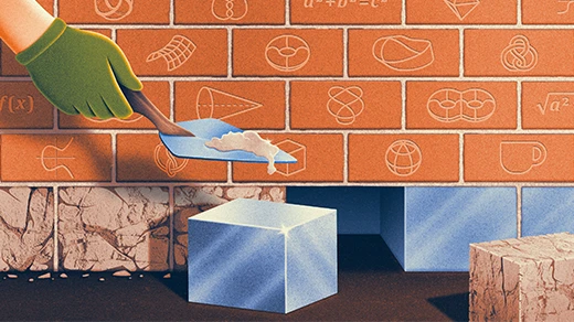 An illustration of a brick wall with mathematical symbols.
