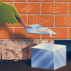 An illustration of a brick wall with mathematical symbols.