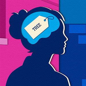 An animated illustration shows a person looking at a scalloped shape with three rounded projections peeking out above a brick wall. The person
