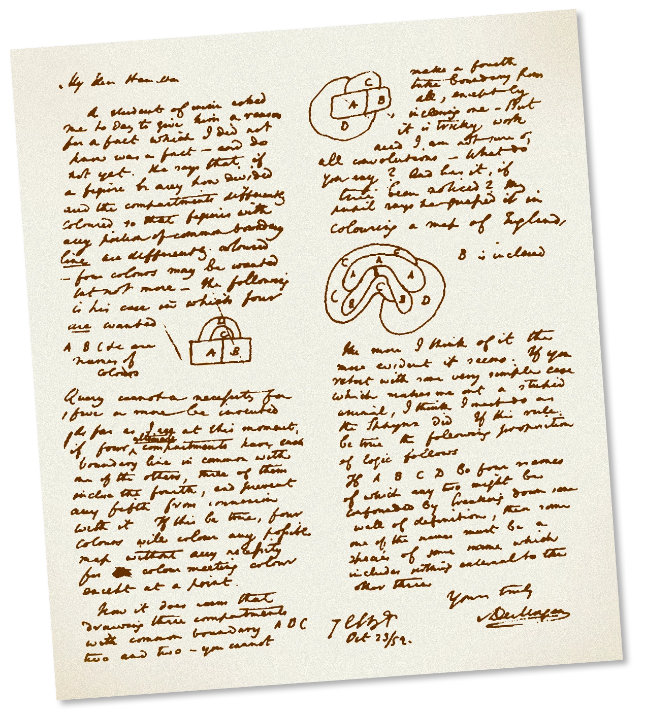 Handwritten letter with mathematical diagrams.