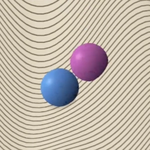 An animation shows a sloped landscape with shifting hills and valleys. A ball placed on the highest point rolls down and is trapped in valleys. Its color change reflects into which valley it is being funneled.
