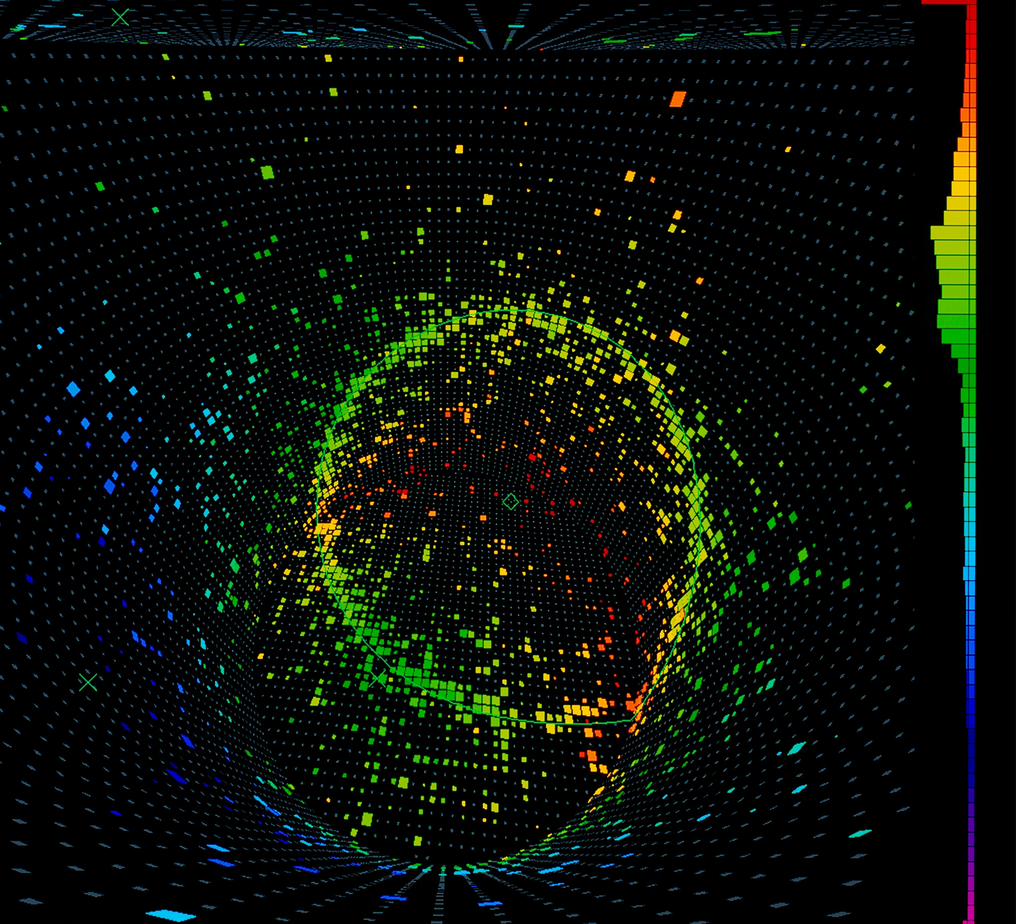 A circular ring of colored lights.