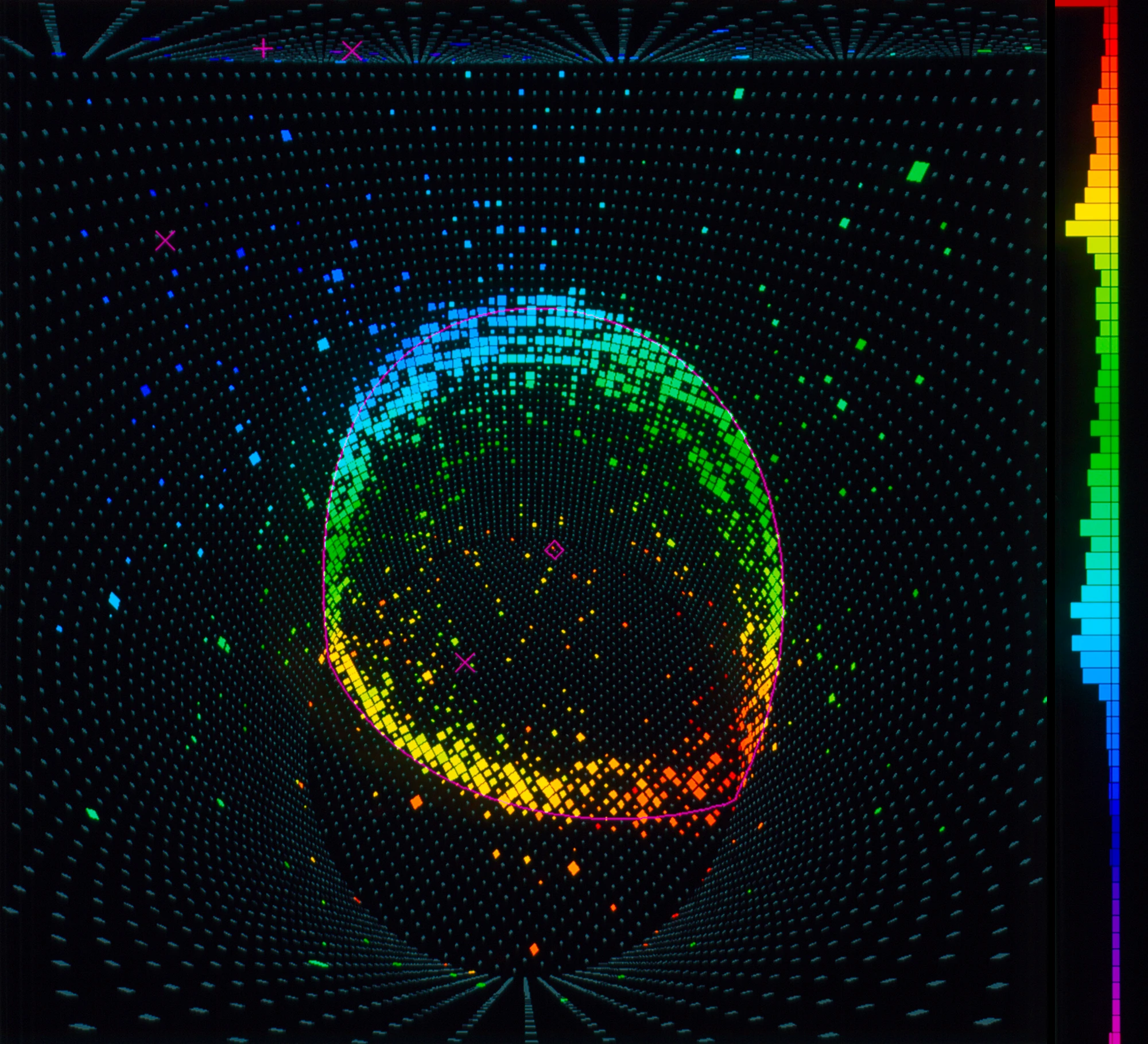 A circular ring of colored lights.